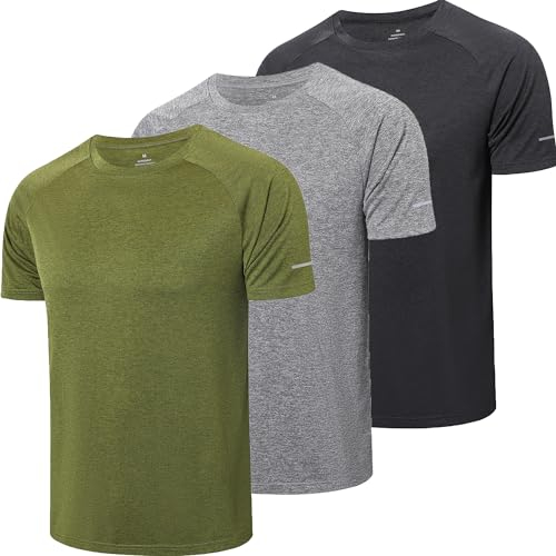 ZENGVEE 3er Pack Sport Tshirts Herren Funktionsshirt Sport Shirt Männer Schnelltrocknend Atmungsaktiv Sportshirt Laufshirt Kurzarm Trainingsshirt(521-Black Gray Green-M)