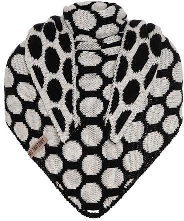 KNIT FACTORY - Dreiecksschal Liva - Damen Strickschal mit Wolle - Gestrickten Schal mit Punkt-Muster - Hochwertige Qualität - XXL Schal - 180x75 cm - Schwarz/Beige