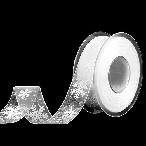 Nastro di Natale, 20m x 25mm Nastro Fiocco di Neve Bianco Nastro Albero di Natale Nastro per Artigianato Natale Decorazioni Confezioni Regalo Vacanze Invernali