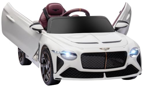 HOMCOM Coche eléctrico para niños 3-5 años 2 Motores 12V 25W Blanco | 3-5 km/h, mando 2.4G, MP3, bocina, 2 faros del. y 2 tras., ruedas suspensión, 2 puertas abat., Bentley Bacalar