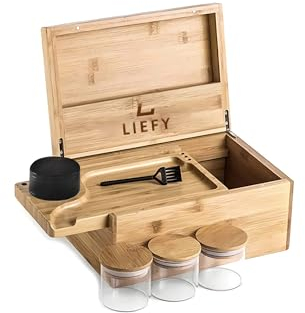 LIEFY Hölzerne Aufbewahrungsbox mit Kräutermühle - Das optimale Küchenzubehör für Kräuterliebhaber (Holz)