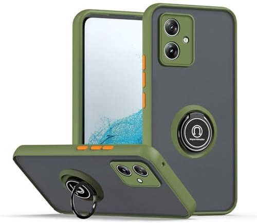 SEAHAI Funda para Motorola Moto G54 5G Estuche, Translúcida Escarchado Duro PC Carcasa Antigolpes TPU Bumper Silicona Cubierta con 360° Anillo Soporte de Metal, Ejercito Verde