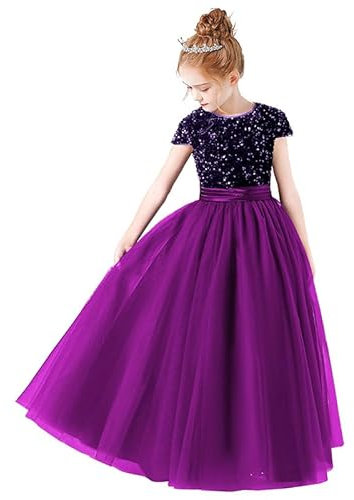 TTYAOVO Vestido De Niña para Bodas Fiestas con Lentejuelas Y Concurso De Gala Talla 150(9-10 Años, 36 Púrpura)