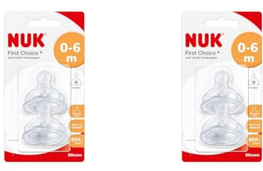 NUK First Choice+ Anti-Colic-Trinksauger Silikon, kiefergerechte NUK Form, Größe 1 (0-6 Monate) M für Milch, 2 Stück (2er Pack)