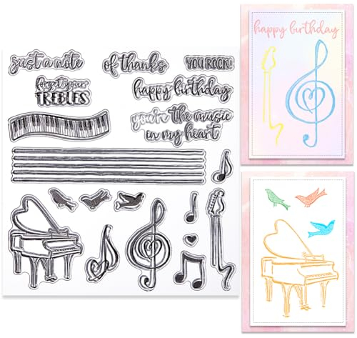 craspire Klare Stempel Mit Musiknoten, Klaviervögel, Notenblätter, Wörter, Wiederverwendbar, Retro, Transparent, Silikon-Stempelsiegel Für Journaling, Kartenherstellung, DIY, Scrapbooking, Fotoalbum