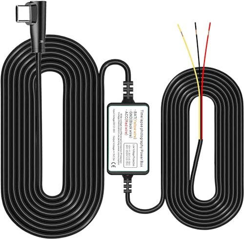 Gebildet Kit de câblage de caméra de Tableau de Bord avec Port USB de Type C, convertit 12V-24V en 5V/2.5A, Chargeur de caméra de Tableau de Bord de Voiture, kit câble 320cm, Protection Basse Tension