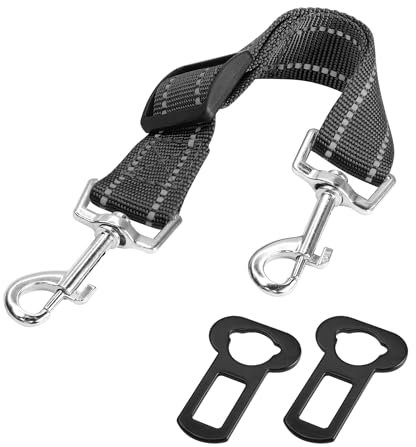 YAODHAOD Corde Courte pour Collier de Chien et Clip de sécurité de Voiture, Double Plomb pour Promener Le Chien 2 Chiens sans enchevêtrement, Accessoires multifonctionnels de Chien (Noir, ~30CM)