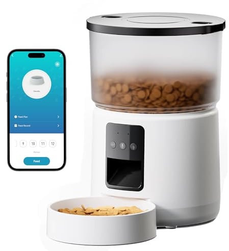 Futterautomat Katze - 5G/2.4G WiFi Katzenfutter Automat - Futterspender Katze Verbinden APP - Fernfütterung - 1-10 Mahlzeiten pro Tag - mit Aufnahmefunktion - Duale Stromversorgung - 3L Weiß