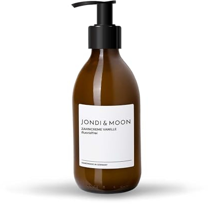 JONDI&MOON Zahncreme Vanille fluoridfrei - 250ml Nachfüllbare Glasflasche - Natürliche, vegane Zahnpasta ohne Fluorid - Naturkosmetik im Spender