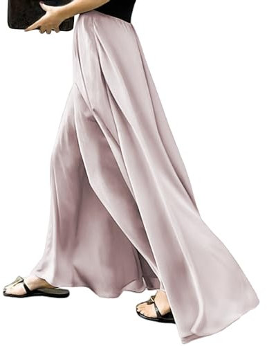 MGizo DtiSpectrum Pantalon Large en Satin pour Femme - Pantalon Jupe Culotte Fluide avec Ourlet Extra Large, Pantalon Palazzo Ample Taille Haute, Ressemble à Une Jupe Longue Soyeuse