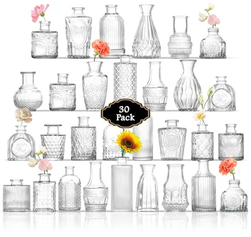 ROLLSCERAY Knospenvasen in Großpackung, klare Glasvasen für Tafelaufsätze, kleine Vase für Blumen, Mini-Vintage-Blumenvase für Tafelaufsätze, Hochzeitstischdekoration, Heimdekoration