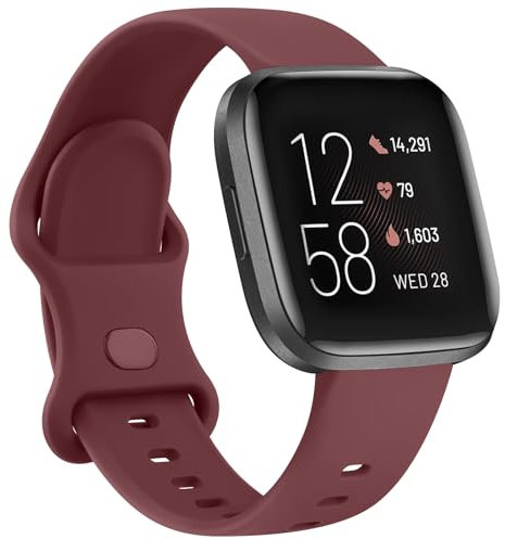 Amzpas Bracelet Compatible avec Fitbit Versa 2, Versa, Versa Lite, Sport Silicone Souple Bracelet pour Fitbit Versa, Versa 2 (Rouge vin)