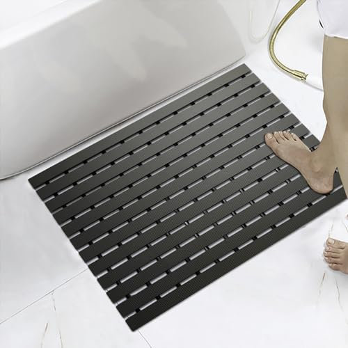 KARAT Antirutsch-Bädermatte für Nasszonen - 61 x 100 cm, Schwarz - Antibakterielle Fußmatte mit Drainagefunktion - Badematte, Duschrost, Saunarost, Nassraummatte für Umkleiden, Schwimmbäder, Bad