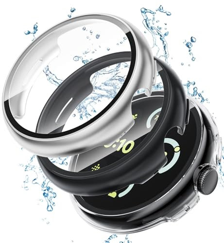 3 Stück Wasserdicht Hülle mit Displayschutz für Google Pixel Watch 3 2 1 Hülle 41mm/3 45mm Case,Hard PC Protect Cover mit Gehärtetes Schutzglas Rundum Schutzhülle für Pixel Watch 3 2 1