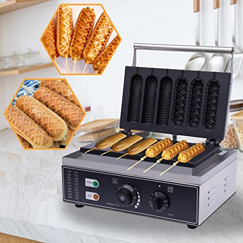 Mermajestic 6 in 1 Kommerzieller Waffeleisen 1500W, Edelstahl-Körper Waffeleisen Sandwichtoaster Kontaktgrill, Einstellbare Temperatur und Zeit, Antihaftbeschichtung, Doppelte Heizplatte, Anzeigelampe