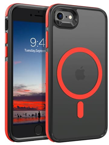 YINLAI for iPhone 7 Case Magnetic iPhone 8 Case iPhone se Case Compatible with Magsafe Magnetic Translucent Phone Case Slim Protection Case for iPhone 7/8/SE(2020)/SE(2022), Black/Red