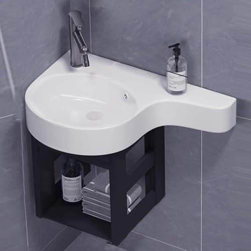 BRCYKRWY Waschbecken Waschtisch Badezimmer Spülbecken Mit Unterschrank Handwaschbecken Klein Gäste Wc Keramik Eckwaschbecken Waschbecken Wandmontage Mit Überlauf Spülschrank Waschbecken