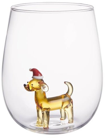 BUTLERS Trinkglas 450ml Glas MERRY & JOY Dackel | Becher mit Weihnachtsmotiv | Weihnachtsgläser für Wasser, Sprudel & Cocktails | Festliches Trinkgeschirr Weihnachten