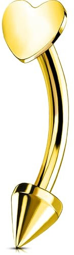 OUFER Titan G23 Curved Barbell Gold Rook Daith Helix Piercing Cartilage Ear Piercing 16G 8 mm Bar Vertical Labret Lower Lip Piercing Orbital Conch Ring Tragus Eyebrow Herz Arrows