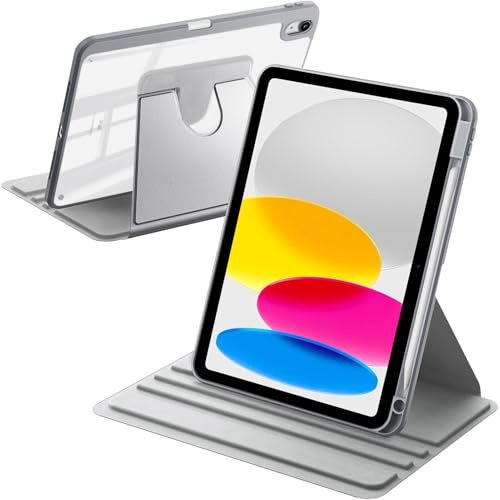 A-BEAUTY Rotierende Hülle für iPad (A16) 11./10. Generation Silber | mit Stifthalter, 360° Drehbarer Ständer Klar Schutzhülle, Auto Wachen/Schlafen
