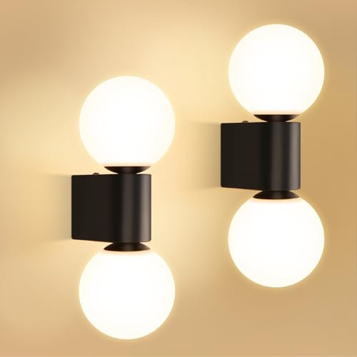 Kowanie 2er Wandleuchte Badezimmer Wandlampe innen: Wandbeleuchtung Glas in Weiß Schwarz Wandstrahler 2 flammig Max. 25W G9 Retro Wandspots für Schlafzimmer Wohnzimmer Küche (Ohne Leuchtmittel)