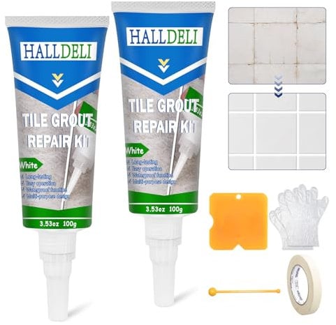 Tile Grout Repair Kit, 2 Pack White Grout Filler for Bathroom, Shower, Kitchen, and Floor Tiles, Restore and Renew Grout Lines and Gaps,Grout Pen (White, 2 Pack)