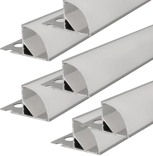 Jandei Profil für die Integration von LED-Streifen in Gips oder Gipskarton, Anbringung in Ecken, aus grauem Aluminium, inklusive halbtransparentem Diffusor – Packung mit 6 Profilen x 1 m