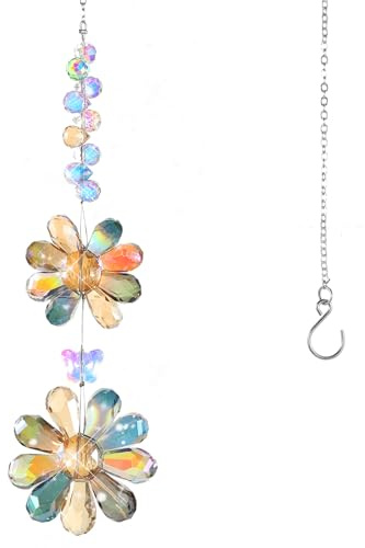 1Pcs Crystal Sun Catcher for Windows, Flower Crystal Suncatcher, Rainbow Maker Suncatchers, Window Hanging Sun Catcher Prisms Ornament Sunflower Maker Balcony Aesthetic Garden Patio Decor
