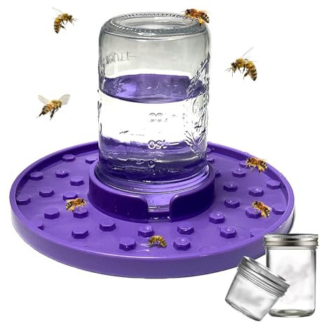 Bee Watering Feeder Station with Bottles Bee Insect Drinking Station Flower Bird Butterfly Drinking Cups for Outdoor Garden Yard Beehive Accessories (Purple, 17CM)
