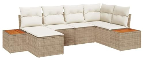 vidaXL 6-teiliges Garten-Sofa-Set mit Kissen in Beige aus Poly Rattan | Stylisches, modulares Design, ideal für entspannte Stunden im Freien und tolle Möbel für die Terrasse, wetterfestes Sofa, modern
