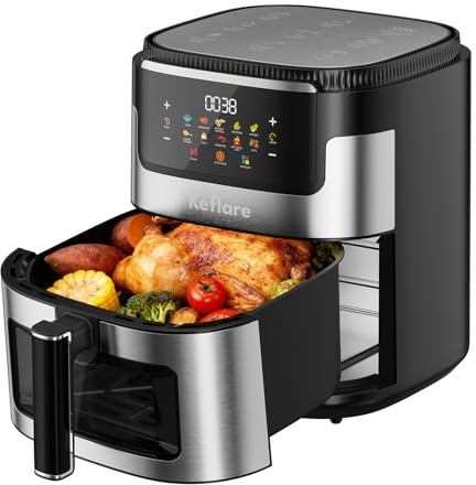 Air Fryer Oven Heißluftfritteuse 10L groß, Airfryer 2100W für Familie, mit Touchscreen & 10 Automatikprogrammen, max 200°C, Edelstahlgehäuse