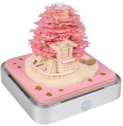 3D Abreißkalender 2026 - Kirschblütenbaum Papierschnitzerei | Täglicher Notizblock, DIY Schreibtischkunst & Geschenk (Rosa)