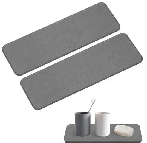 2 Pcs Diatomaceous Earth Stone Mat, Multi-Use Fast Drying Soap Dish Tray | Diatomaceous Earth Absorbing Coasters, Anti-Slip Feet Instant Dry Organizer for Sink Sponge Plant Holder Bathroom Gray