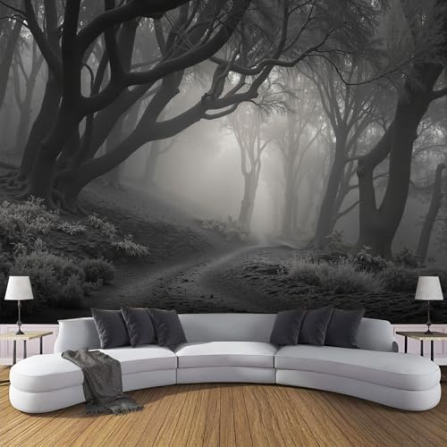 ZISTRCBAO Cloudy Dark Forest Photo Wallpaper - 350x256cm Silk Wall Mural - Dark Fantasy Forest Wall Mural Large Panoramic Accent Wallpaper Bedroom Living Room 3D Sofa Backdrop