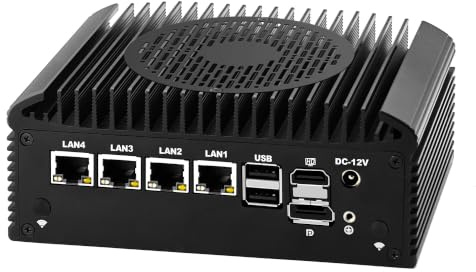 MNBOXCONET Mini PC Firewall senza ventola N305, Industriale Micro Computer Hardware 4 porte LAN 2.5 Gbe i226V, 2 x RS232/485, AES-NI, 32GB DDR4 1TB SSD, Auto Power On, USB3.1