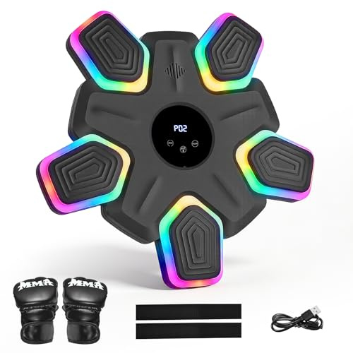 Musikboxmaschine, Musikboxing Maschine mit LED-Lichtern und Bluetooth-Lautsprecher, 4 Modi & 9 Geschwindigkeiten Hook Punch Musik-Boxen mit Boxhandschuhen für Erwachsene & Kinder