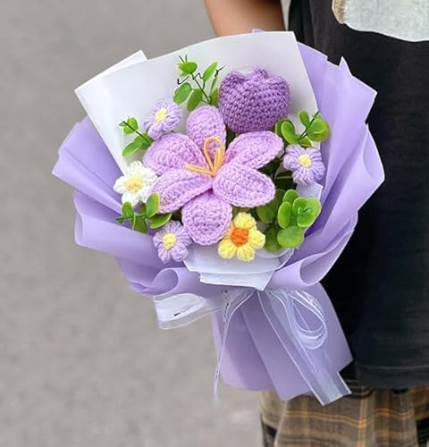 Bouquet de pivoines tricotées à la main pour célébrer les moments de la vie comme un anniversaire, la Saint-Valentin et l'obtention d'un diplôme (C)