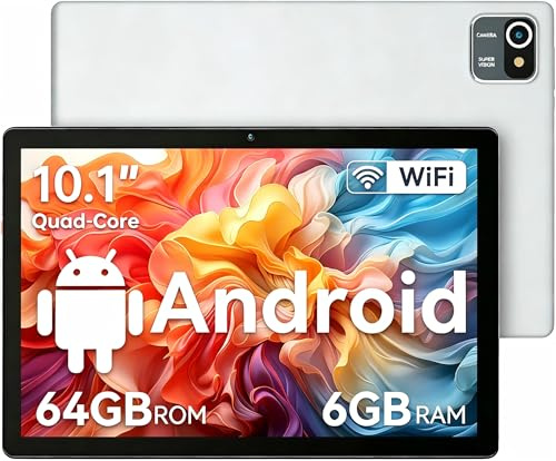 Android Tablets, 10 inch Tablet, 6GB RAM+64GB ROM(TF 1TB), Quad Core, 5G WiFi 6, 5000mAh, 5MP+8MP Camera, Widevine L1, 1280 * 800 HD Dual Speakers Touchscreen Study Gaming Tablets Pad Tab