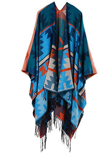 YianBestja Damen Herbst/Winter Poncho mit Quaste, 130 * 150CM Poncho-Schal Überwurf Cape Umhang Wendeponcho für Frau (52-5)