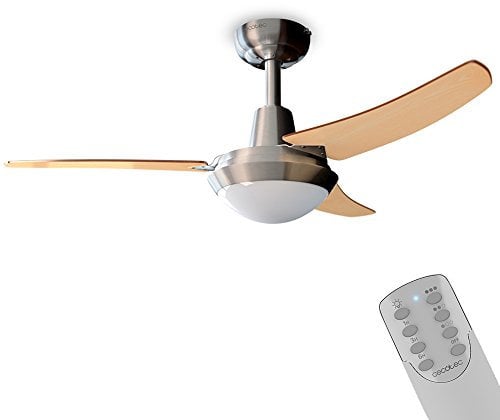 Cecotec Ventilador de Techo EnergySilence Aero 480. 65 W, 106 cm de Diámetro, Lámpara integrada, 3 Aspas Reversibles, 3 Velocidades, Temporizador, Acabado en madera nogal y haya
