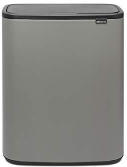 Brabantia Bo Touch mecanismo de apertura con un toque - Cubo de basura 60L, color mineral Concrete Gris