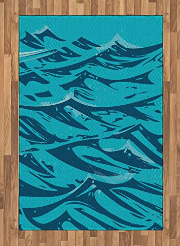 ABAKUHAUS Vintage Strand Teppich, Zusammenfassungs-Wellen-Kunst, Deko-Teppich Digitaldruck, Färben mit langfristigen Halt, 120 x 180 cm, Petrol Blau Dunkel Seafoam