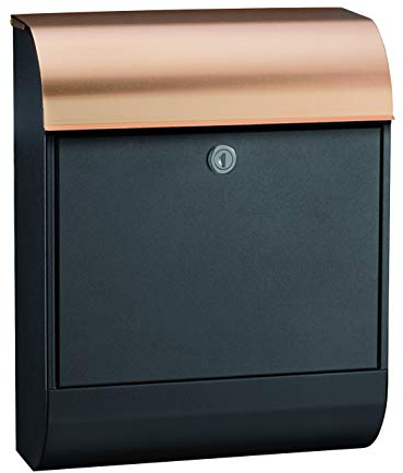 MEFA Briefkasten Pearl 872 (Farbe Tiefschwarz Kupferdeckel, Einwurfklappe oben, Entnahme vorne, Größe: 450x352x160 mm) 872800M