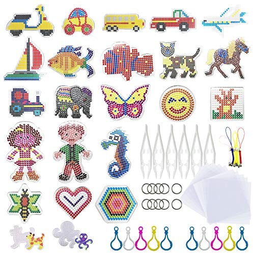 Allazone 54 Stück Bügelperlen Stiftplatten Platten Bügelperlen 23 Stück Steckplatten mit Perlen Pinzette, Bügelpapier und Schnalle Aufhängen für Bastelbedarf, Mix Style