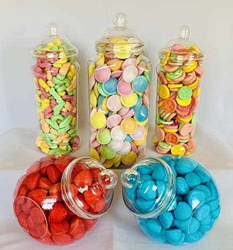 5 Empty Retro Large Plastic Sweet Jars for Pick & Mix, Victorian Sweet Shop, Candy Buffet Kit, Party Pack