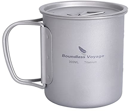 Boundless Voyage Outdoor 300 ml Titanio Pentola con Coperchio Pieghevole Maniglia Cauzione Campeggio Escursionismo Picnic Ultralight Bottiglia Bottiglia Acqua Tazza Spork Set