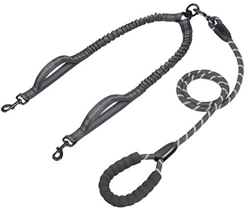 iYoPets Double Dog Leash with Two Extra Traffic Handles, 18~120 lbs, Black