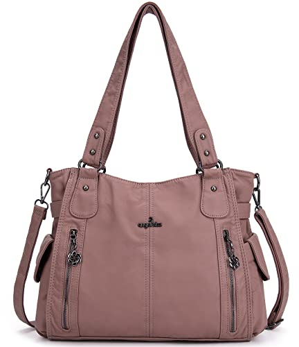 ZOCAI AngelKiss Handtasche Damen Schultertasche Multifunktionale Umhängetaschen Gewaschenes Veganes Leder Wasserdicht mit Reißver Schlusstaschen Reißverschlusstasche (Rosa 3)