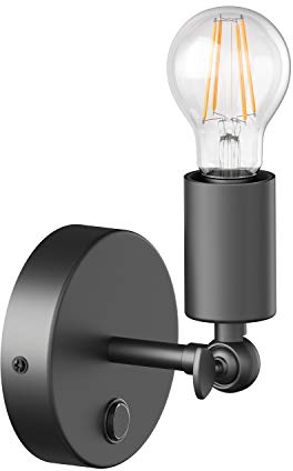 ledscom.de Vintage E27 Wand-Leuchte FETRO mit Schalter, schwarz, schwenkbar, inkl. E27 Lampe (warmweiß, max. 963lm) 3-Stufen-Dimmen