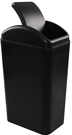 Hespama 14L Slim Plastic Trash Bin, Black Waste Bin with Swing Lid